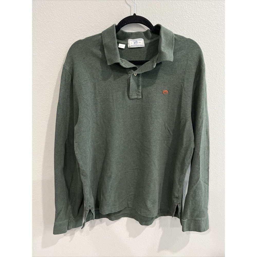Southern Tide Long Sleeve Skipjack Polo Shirt Mens Large Green Cotton Stretch